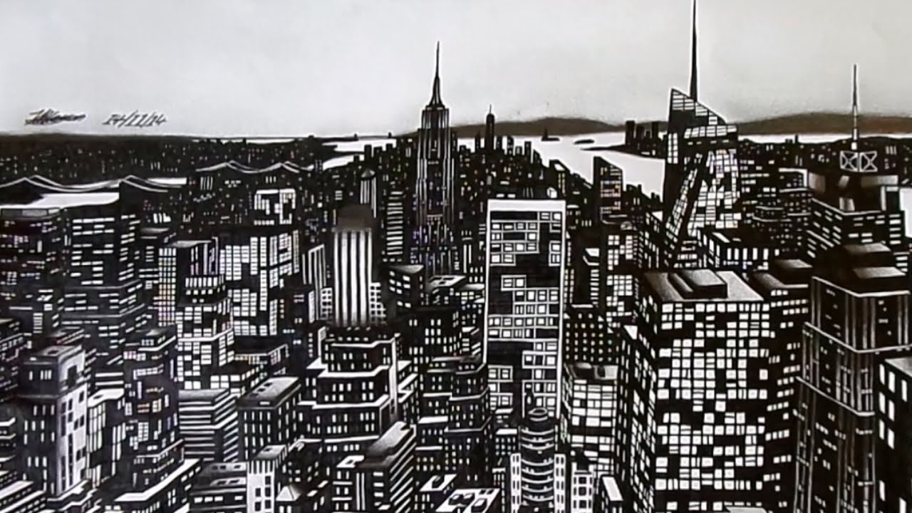 1280x720 New York City Drawing Time Lapse - New York Skyline Sketch
