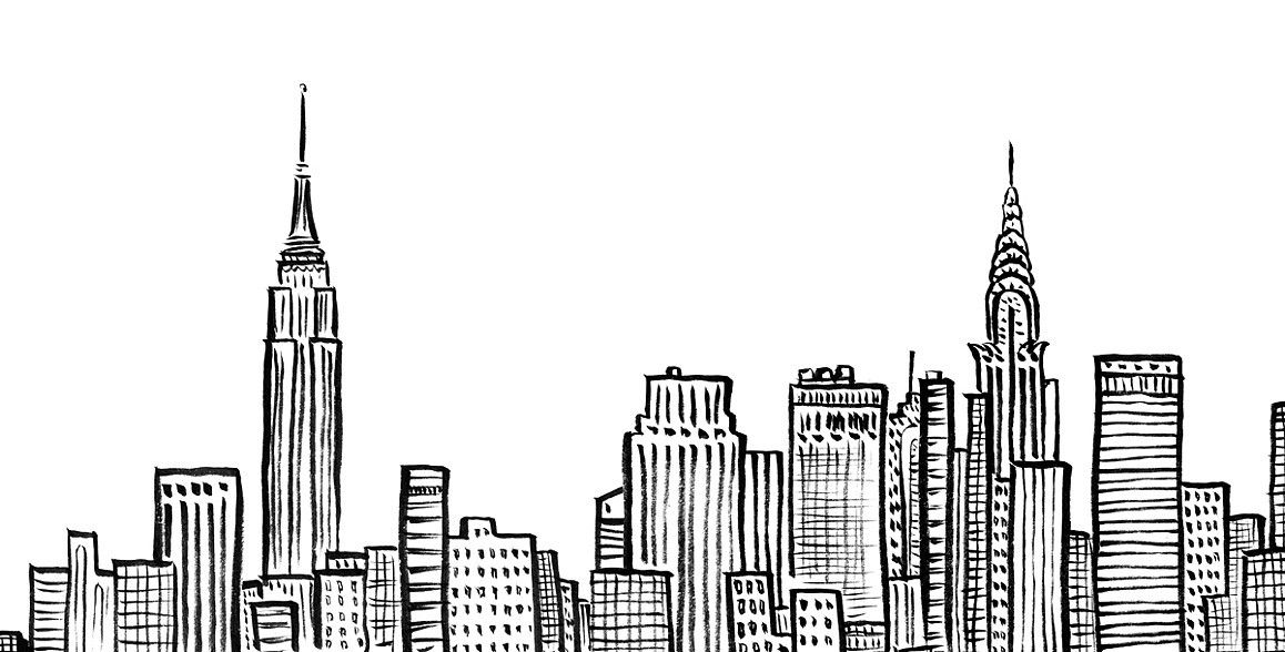 1158x588 New York City Skyline, Nyc, Empire State, Chrystler Building, Ink - New York Skyline Sketch