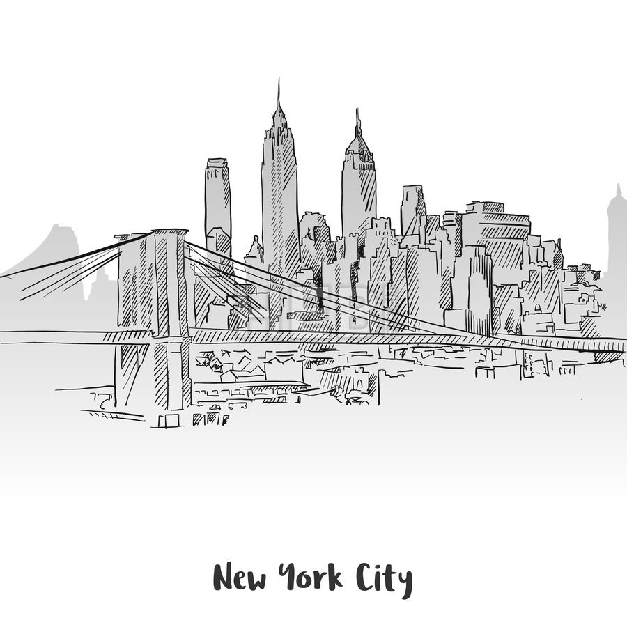 900x900 New York City Skyline Sketch Sketches - New York Skyline Sketch