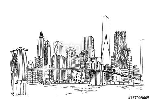 500x334 New York Skyline. Black And White Vector Sketch. Stock Image And - New York Skyline Sketch