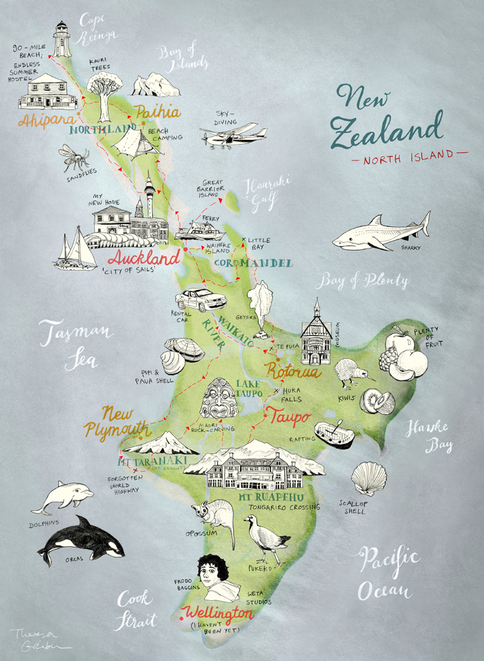 700x955 Nz Maps Theresa Grieben - New Zealand Map Sketch
