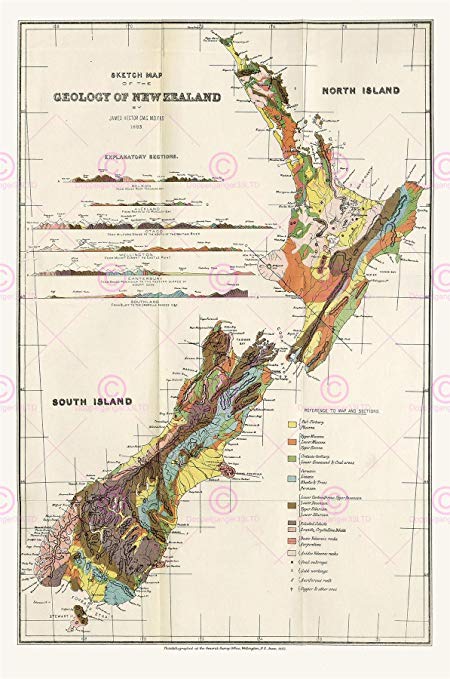 450x679 Map Repro Antique 1883 Hector Sketch New Zealand - New Zealand Map Sketch