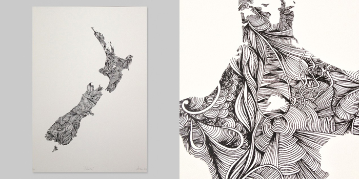 700x350 Nz Art Print New Zealand - New Zealand Sketch