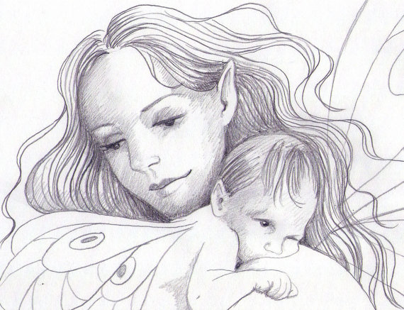 570x437 Gallery A Mom And Daughter Pencil Sketch Like Original, - Newborn Baby Sketches