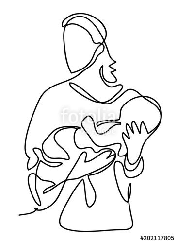 365x500 Pretty Woman Holding A Newborn Baby In Her Arms. Continuous Line - Newborn Baby Sketches
