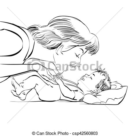 450x470 Mother And Newborn Baby Love. Black And White Sketch Vector - Newborn Sketch