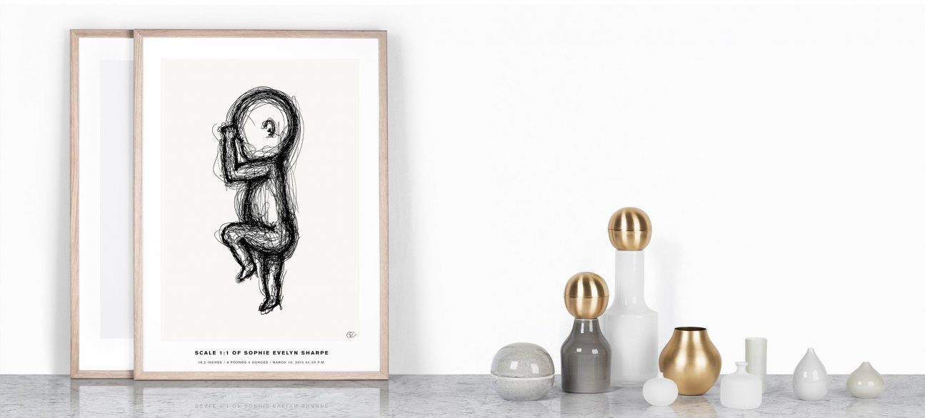 1295x586 The Birth Poster In Scale 11 Birth Posters Scaled To Your - Newborn Sketch