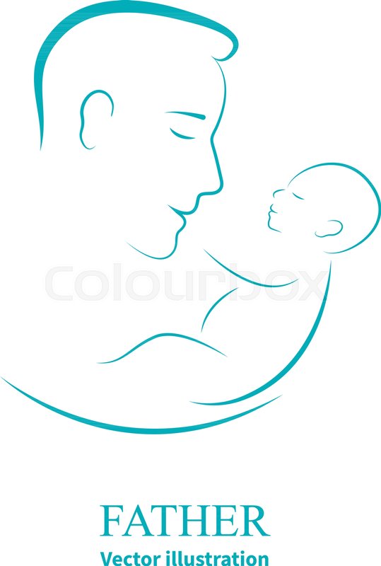 539x800 Vector Illustration Sketch Father With A Small Baby. Logo Dad And - Newborn Sketch