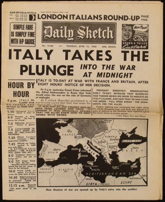 572x700 Italy In The War Wwii Daily Sketch Uk Newspaper 1940 - Newspaper Sketch