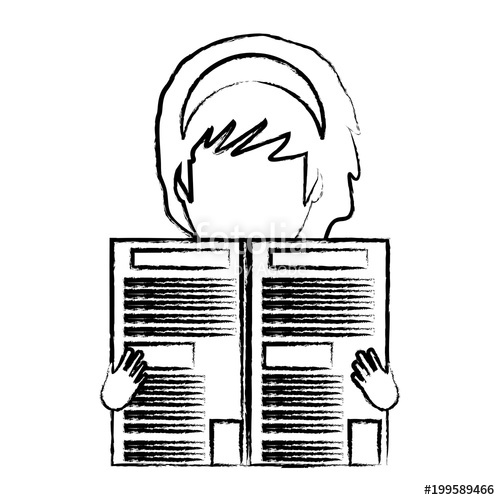 500x500 Sketch Of Avatar Woman Reading A Newspaper Over White Background - Newspaper Sketch