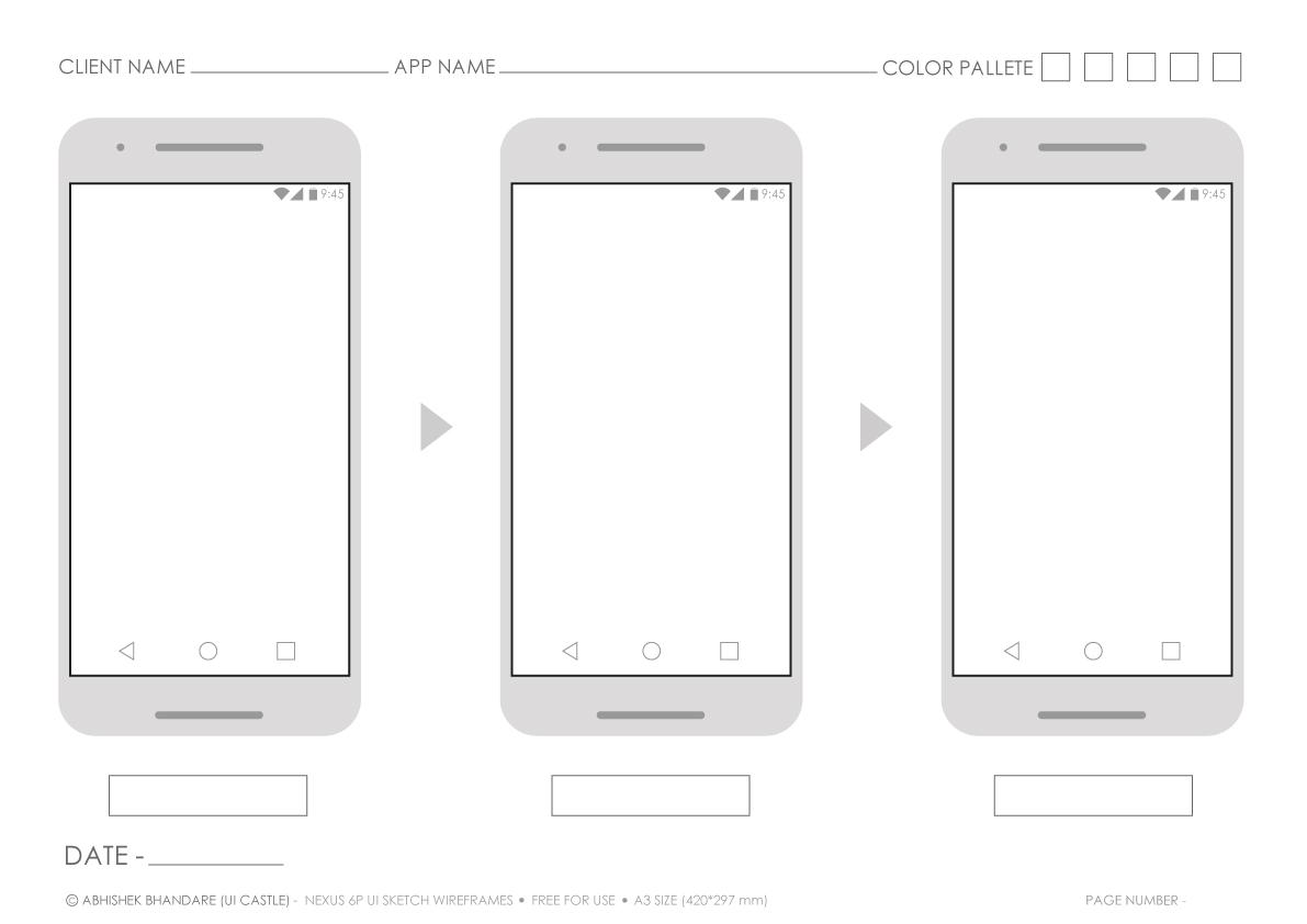 1191x842 Ui Castle Nexus 6 Android Printable A3 Screen Flow Sketch Template - Nexus Sketch