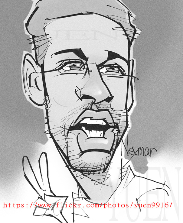605x734 Neymar Comic Portrait Sketch Soccer Brazil Barcelona - Neymar Sketch