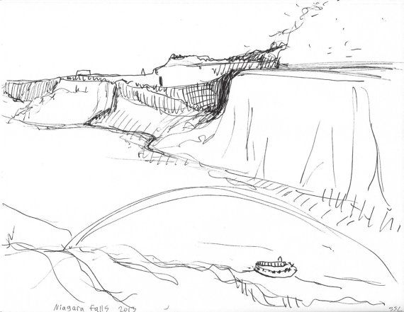 570x441 Niagara Falls Original Ink Sketch Drawing By Suzanne Summers - Niagara Falls Sketch