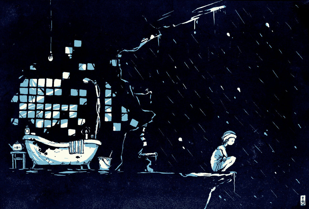 1024x691 Summer Rain Night Bath Sketch By Vladder - Night Sketch