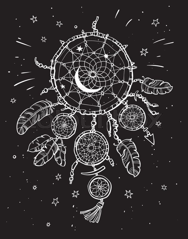 631x800 White Dream Catcher On The Black Night Sky Background. Native - Night Sky Sketch