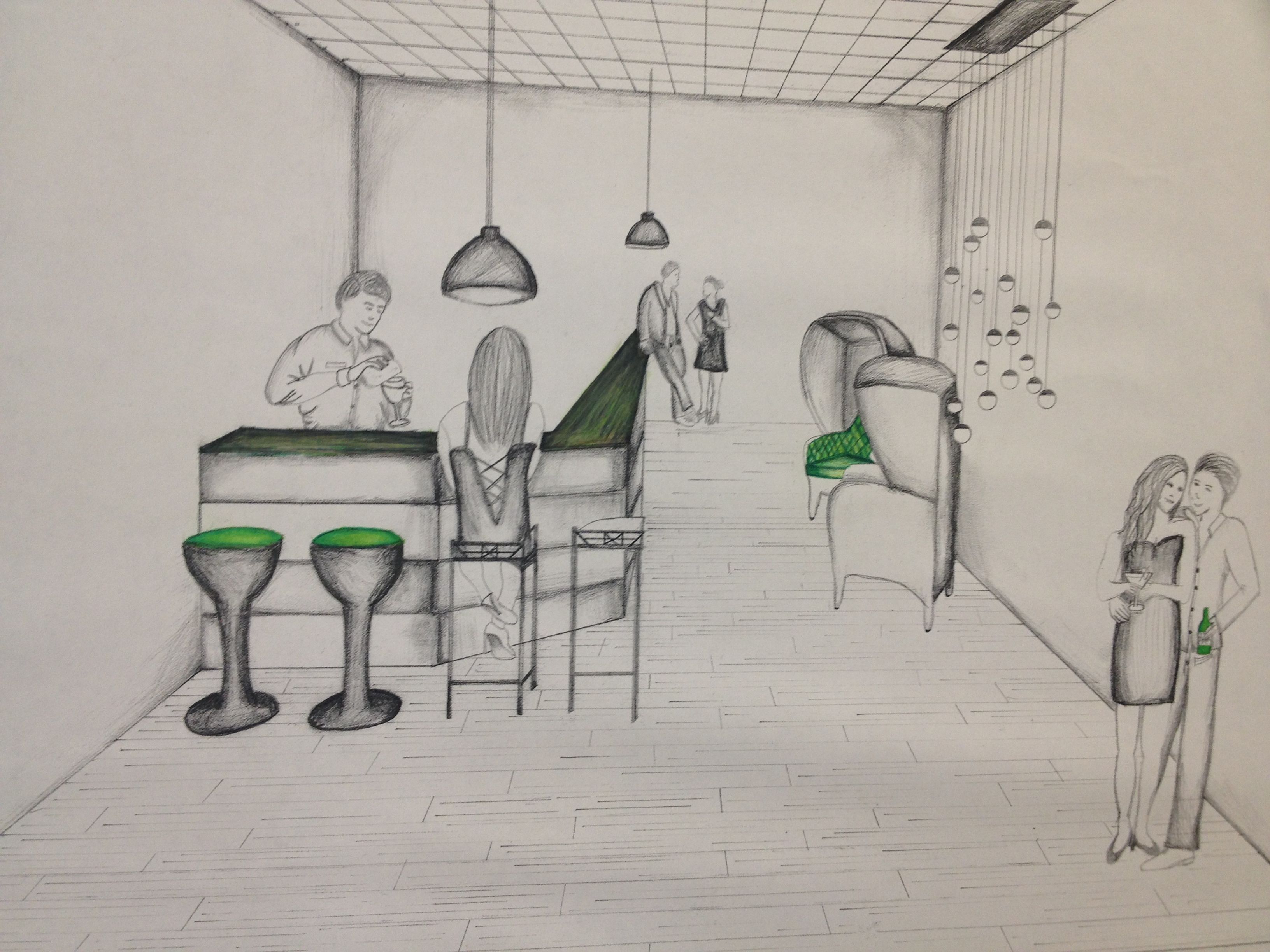 3264x2448 Perspective Drawing Of Nightclub Design Perspective Drawing - Nightclub Sketch