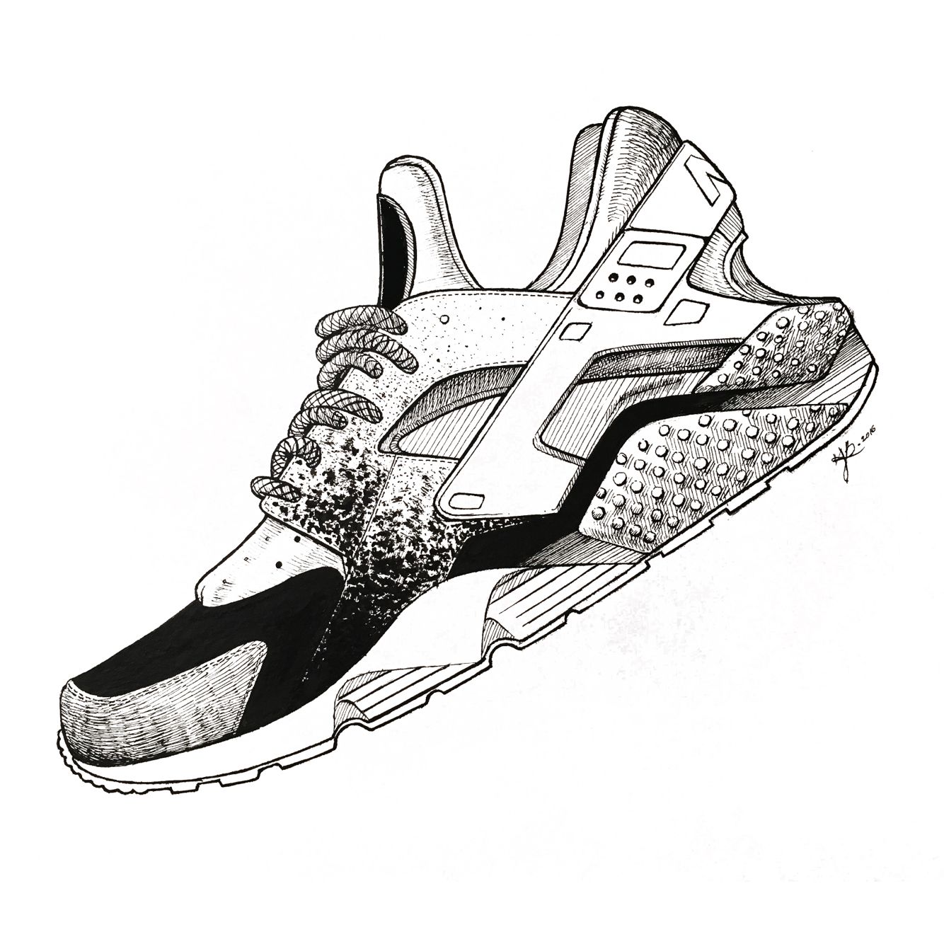 1334x1334 Sneaker Illustration Nike Hurache Sneaker - Nike Sneaker Sketches