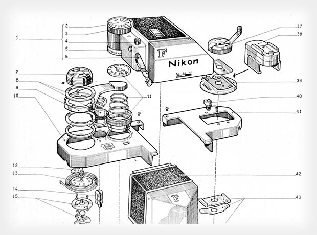 620x460 These Schematics Offer An Exploded View Of Old Nikon Slr Cameras - Nikon Camera Sketch