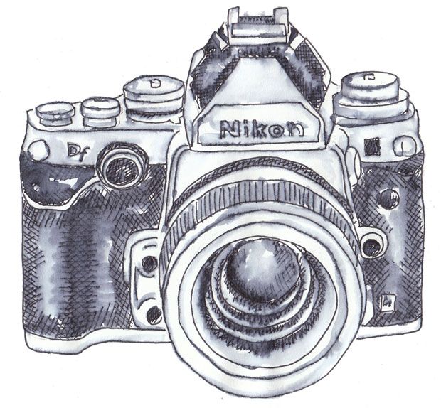 620x574 An Ink Drawing Of An Old Nikon Camera 2014 Angie Green - Nikon Camera Sketch