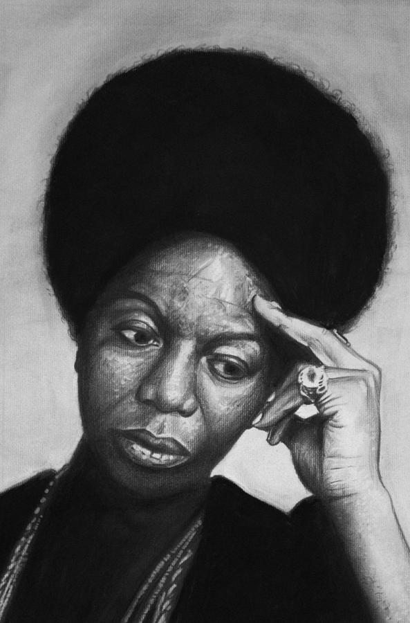 593x900 Nina Simone Drawing By Steve Hunter - Nina Simone Sketch