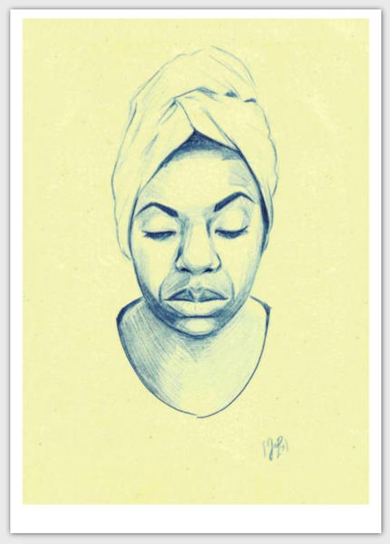 570x794 Nina Simone Postcard Pencil Drawing Print Etsy - Nina Simone Sketch