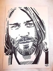 225x300 A4 Black Ink Marker Pen Sketch Drawing Musician Kurt Cobain From - Nirvana Sketch