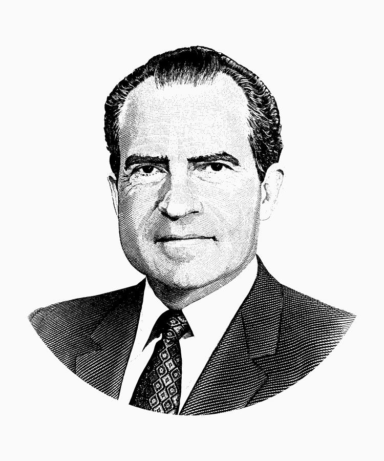 750x900 President Richard Nixon Graphic Black And White Digital Art By War - Nixon Sketch