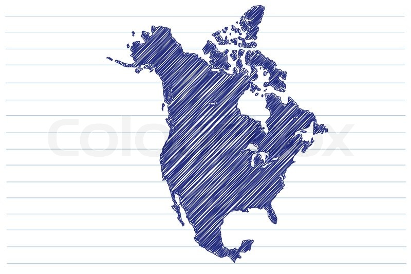 800x533 Scribble Sketch Of North America Map On A Notepad Sheet Stock - North America Sketch