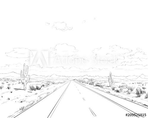 500x400 Desert Of North America Arizona. Chihuahuan. Hand Drawn Sketch - North America Sketch