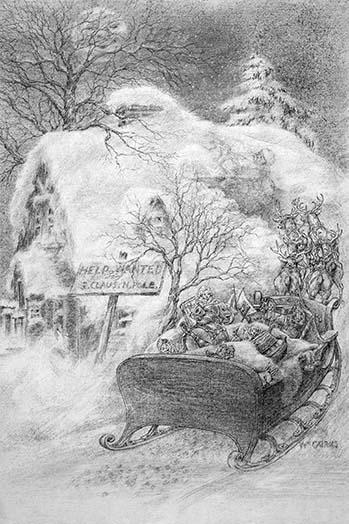 349x524 Pencil Drawing Of Santa Claus North Pole Location With A Sign - North Pole Sketch