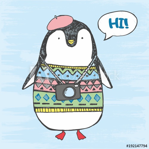 500x500 Vector Illustration Of Cute Hand Drawn Sketch Fat Penguin In A - North Pole Sketch