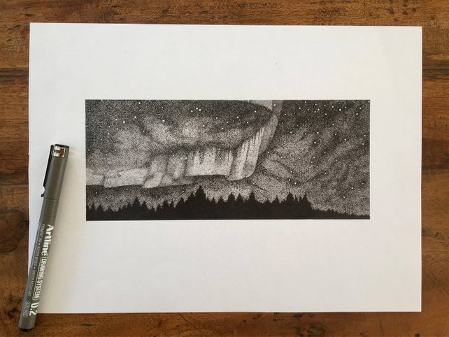 642x482 Northern Lights Iceland Sketch Limited Edition Print Etsy - Northern Lights Sketch