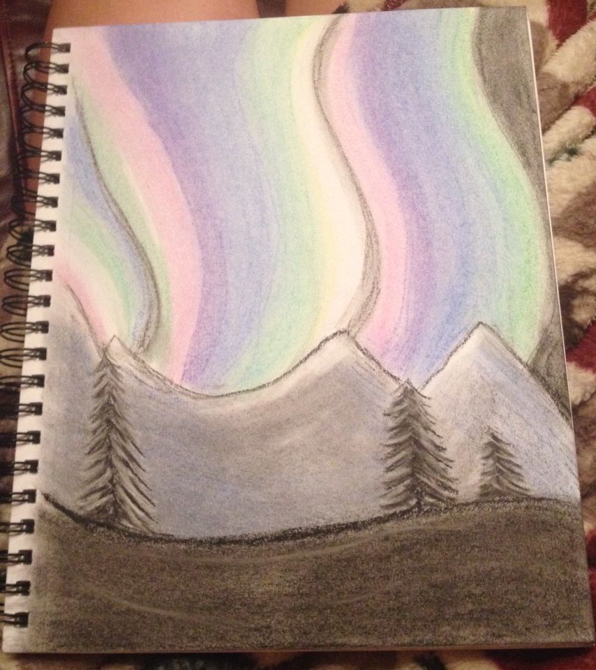 854x960 Northern Lights Mountains Winter Pastels My Attempt - Northern Lights Sketch