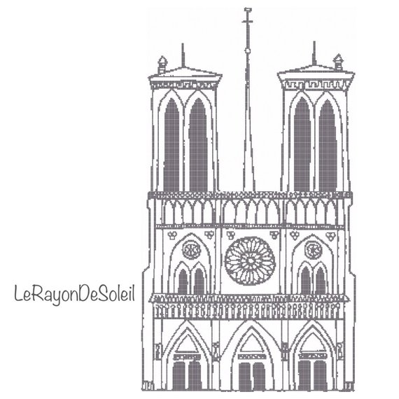 570x570 Cross Stitch Pattern Notre Dame Paris Cathedral Monument Etsy - Notre Dame Cathedral Sketch