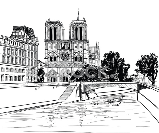 526x440 Notre Dame De Paris Paris Landmark Stock Vector - Notre Dame Cathedral Sketch
