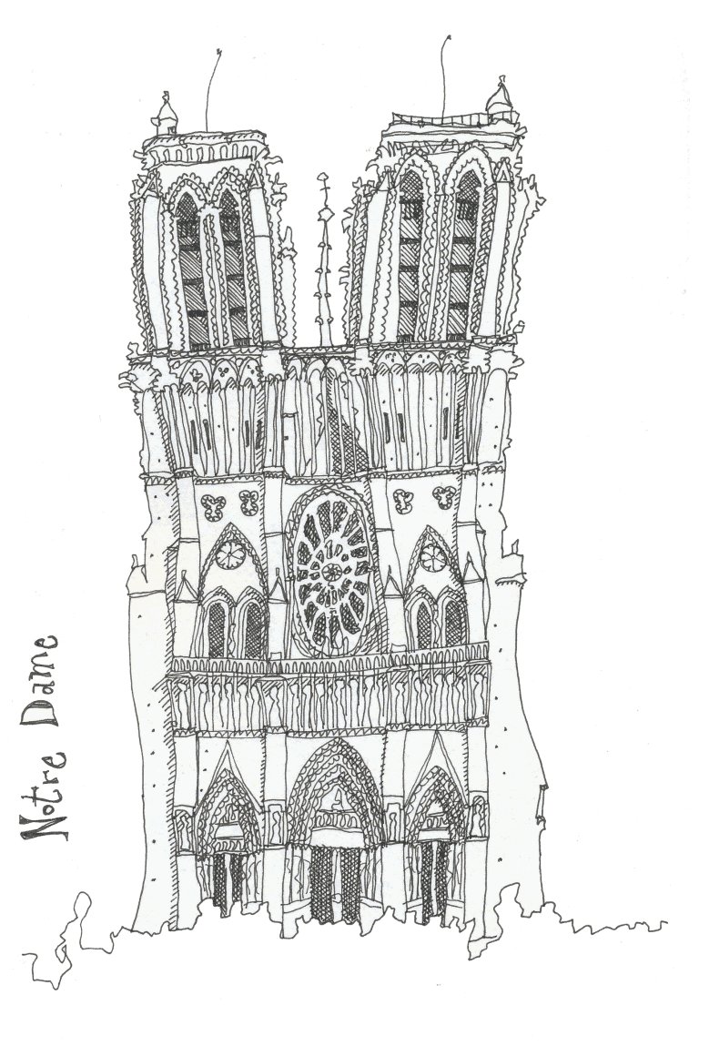 Рисунок нотердам де пари карандашом