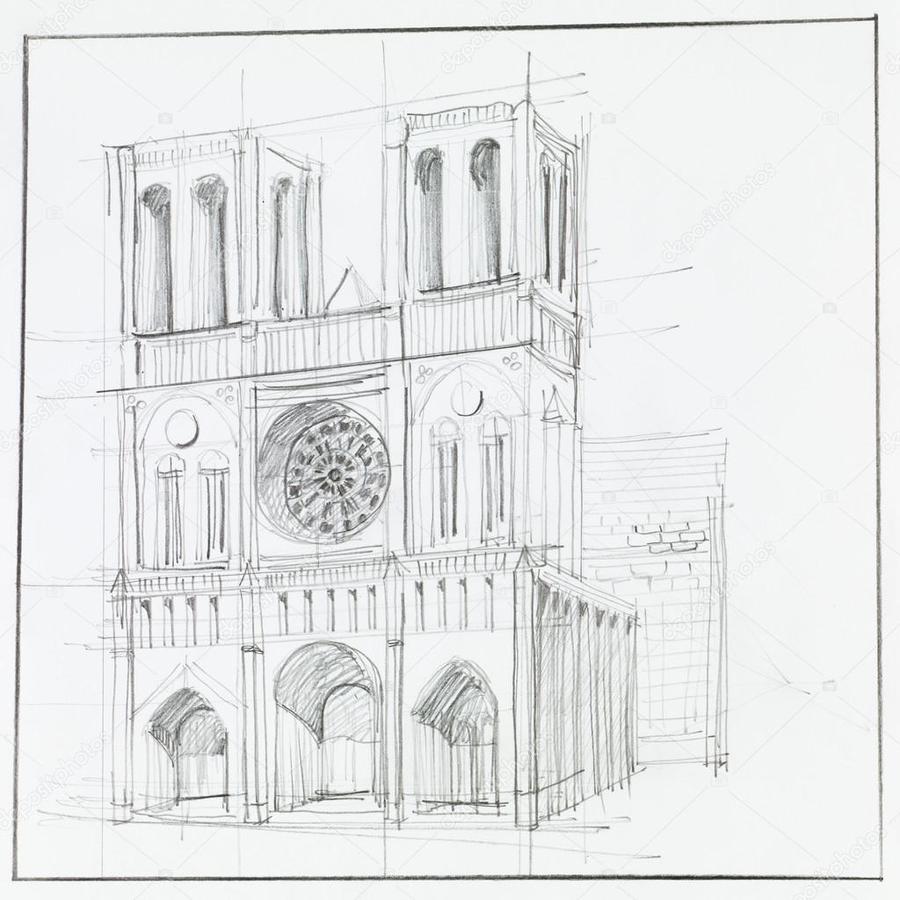900x900 Download Notre Dame Cathedral Perspective Drawing Clipart Notre - Notre Dame Cathedral Sketch