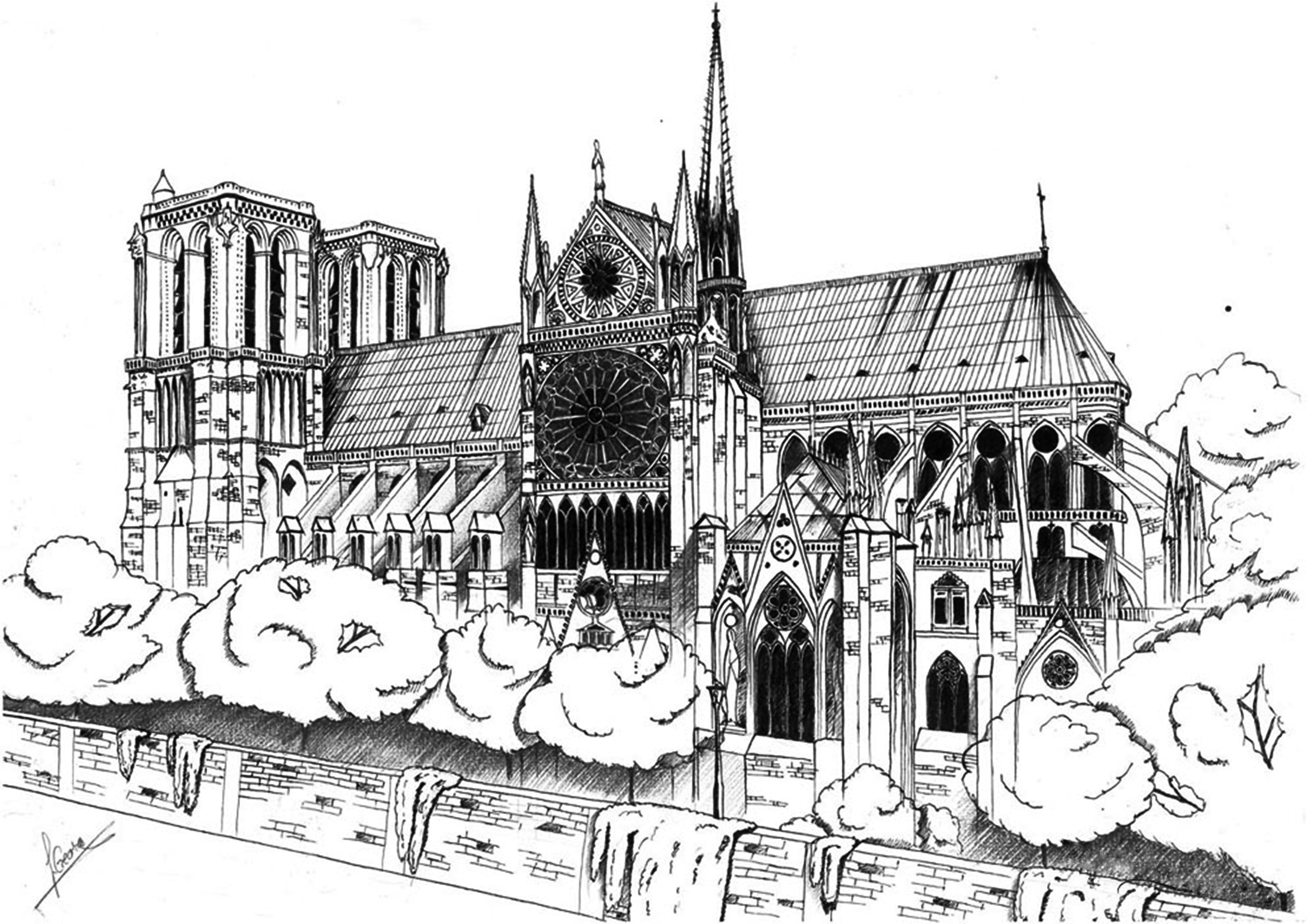 5000x3535 Ink Sketch Of The Notre Dame Cathedral In Paris My Work - Notre Dame Cathedral Sketch