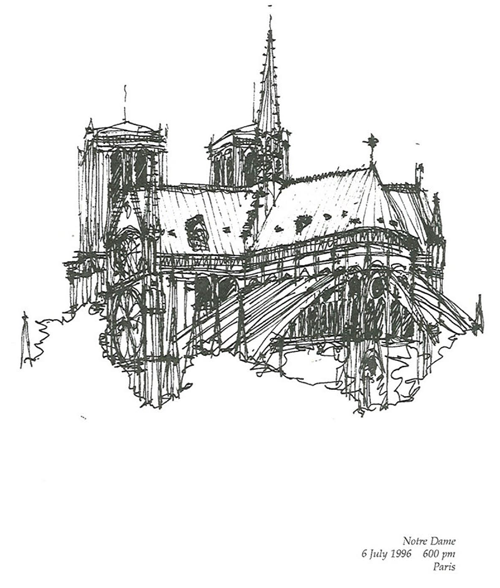 500x588 Notre Dame Sketch Paris, France Cliff Holasek Architect - Notre Dame Sketch