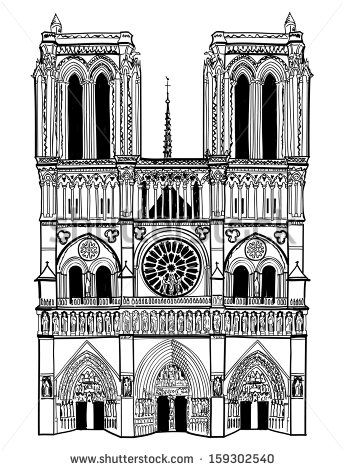 345x470 Notre Dame De Paris Cathedral, France. Hand Drawing Sketch Vector - Notre Dame Sketch