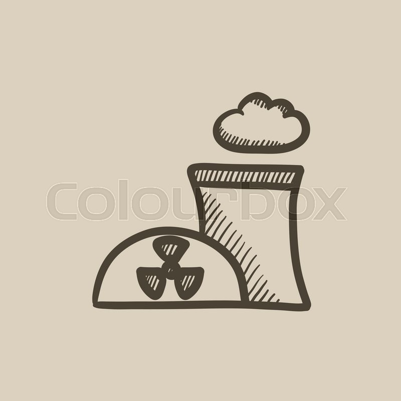 800x800 Nuclear Power Plant Vector Sketch Icon Isolated On Background - Nuclear Power Plant Sketch
