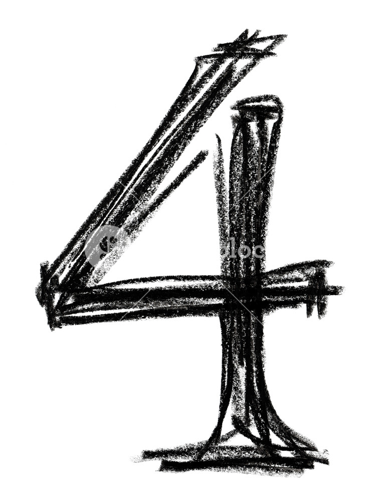 754x1000 Handwritten Sketch Black Number 4 On White Background Royalty Free - Number Sketch