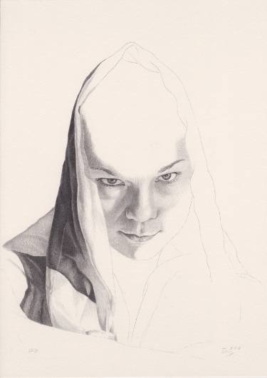375x530 Saatchi Art The Nun (2231) Drawing By Walter Roos - Nun Sketch