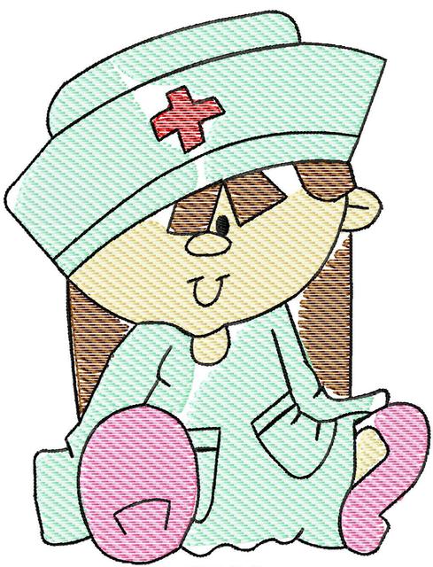 489x640 Kid Nurse Sketch Embroidery Design - Nurse Sketch