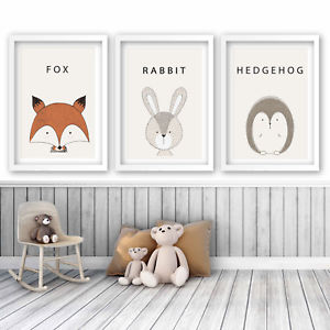 300x300 Set Of 3 Nursery Art Prints Neutral Sketch Forest Animals Fox - Nursery Sketch