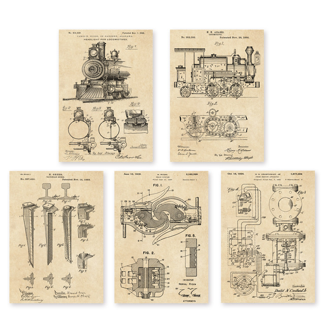 640x640 Vintage Train Patent Art Locomotive Steam Engine Coupler Poster 5 - Nursery Sketch