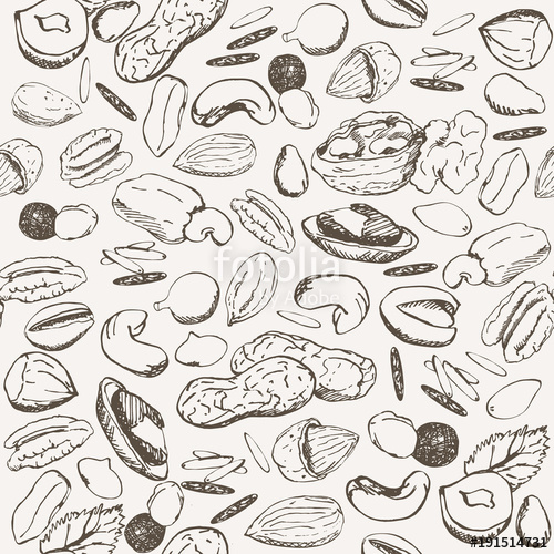 500x500 Nut Seamless Vintage Sketch Pattern. Hand Drawn Nuts Sketches On - Nut Sketch
