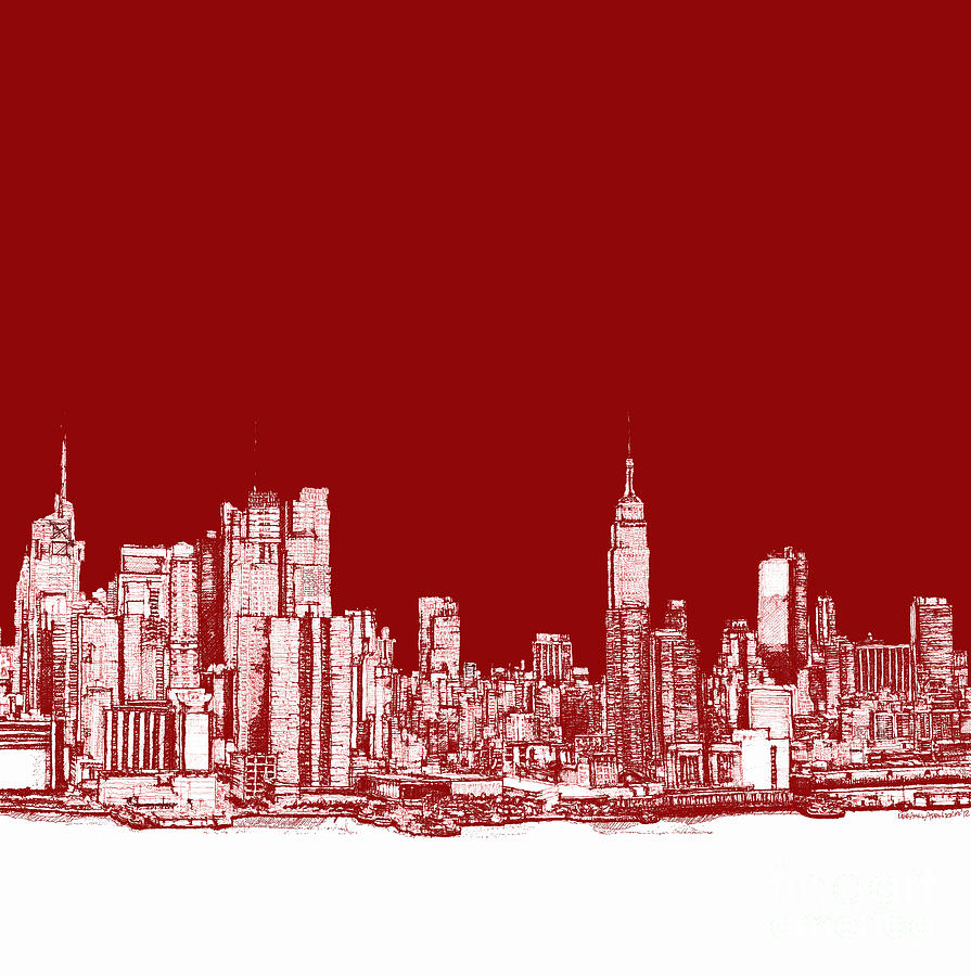 895x900 New York City Red Skyline Drawing By Building Art - Ny Skyline Sketch