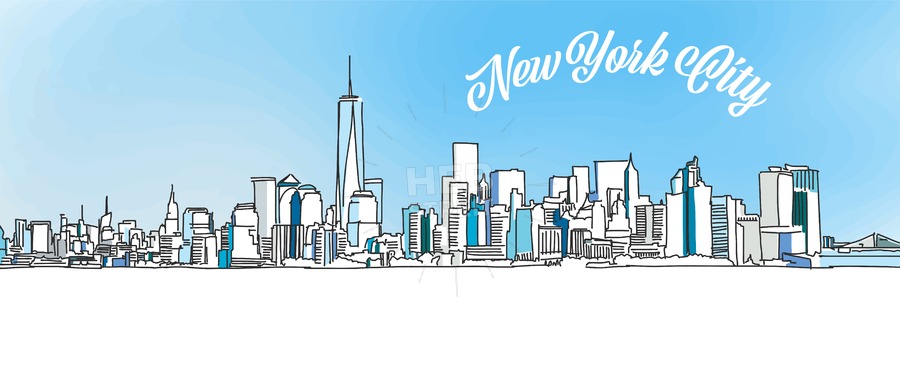 900x380 Sketch Of New York City Skyline Hebstreits - Nyc Skyline Sketch