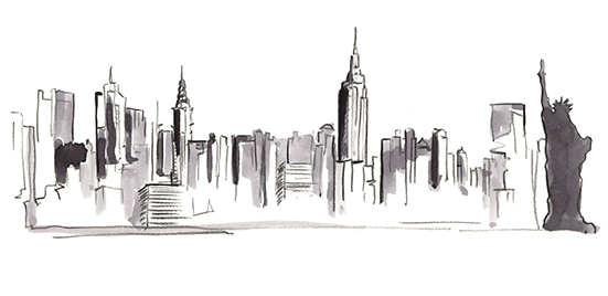 551x268 Drawn City New York Skyline - Nyc Skyline Sketch